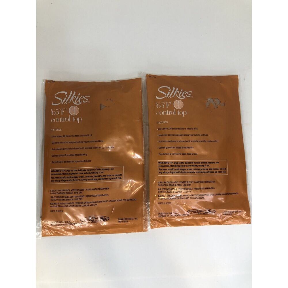 Silkies 65F Control Top Pantyhose Nylons 2006 Lot Set of 2 Medium Nude 740201 D1 - Picture 5 of 7